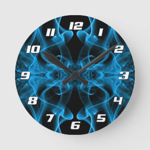 Blue Smoke Symmetrical Minimalist Black Round Clock