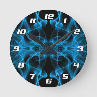 Blue Smoke Symmetrical Minimalist Black Round Clock