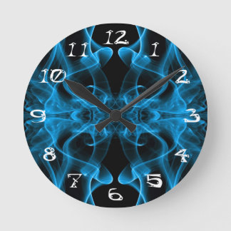 Blue Smoke Symmetrical Minimalist Black Round Clock