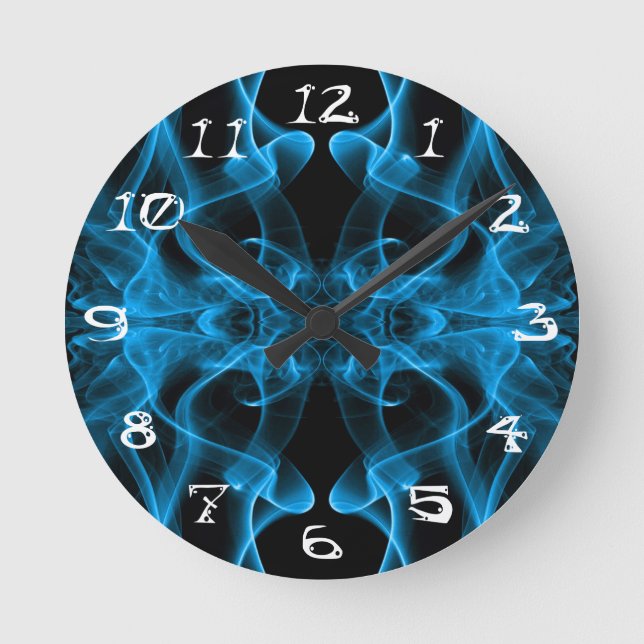 Blue Smoke Symmetrical Minimalist Black Round Clock (Front)