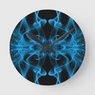 Blue Smoke Symmetrical Minimalist Black Round Clock