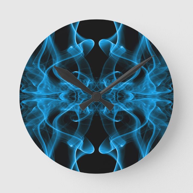 Blue Smoke Symmetrical Minimalist Black Round Clock (Front)