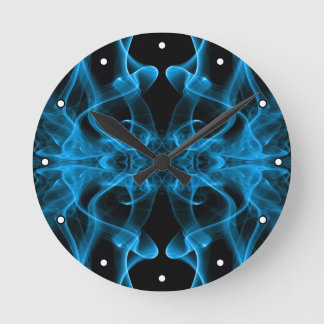 Blue Smoke Symmetrical Minimalist Black Round Clock