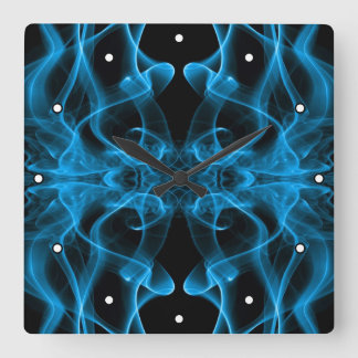 Blue Smoke Symmetrical Minimalist Black Square Wall Clock