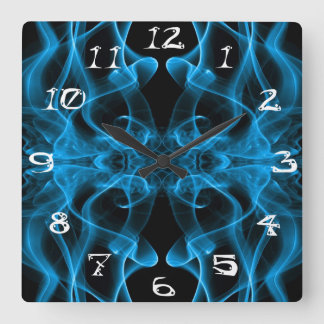 Blue Smoke Symmetrical Minimalist Black Square Wall Clock