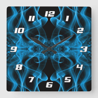 Blue Smoke Symmetrical Minimalist Black Square Wall Clock