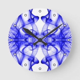 Blue Smoke Symmetrical Minimalist White Round Clock
