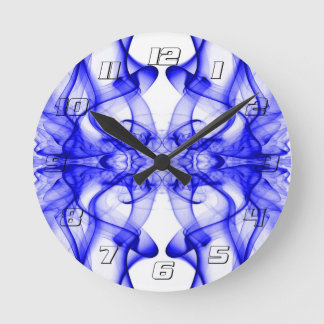 Blue Smoke Symmetrical Minimalist White Round Clock
