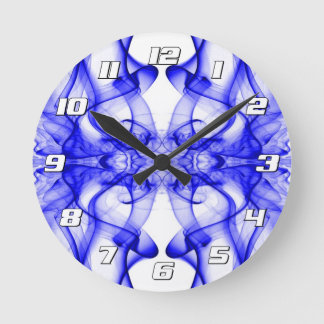 Blue Smoke Symmetrical Minimalist White Round Clock