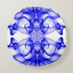 Blue Smoke Symmetrical Minimalist White Round Pillow