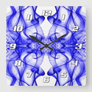 Blue Smoke Symmetrical Minimalist White Square Wall Clock