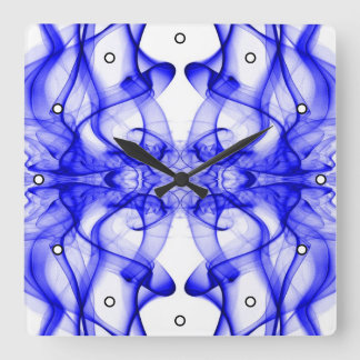 Blue Smoke Symmetrical Minimalist White Square Wall Clock