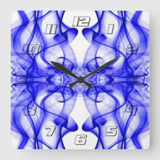 Blue Smoke Symmetrical Minimalist White Square Wall Clock