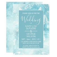 Blue Smokey Marble Butterflies Wedding Invitation