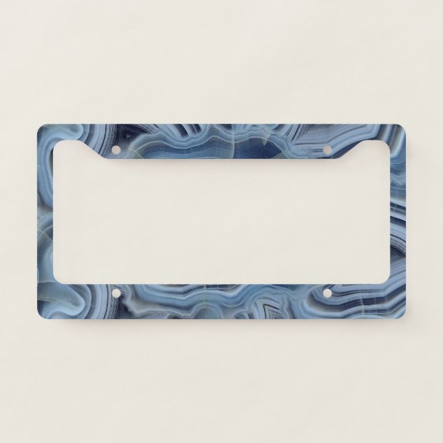 Blue Smoky Agate Geode License Plate Frame (Front)