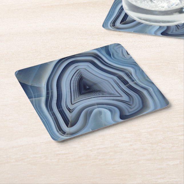 Blue Smoky Agate Geode Square Paper Coaster (Angled)