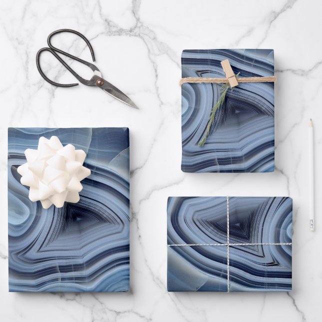 Blue Smoky Agate Geode Wrapping Paper Sheets (Front)