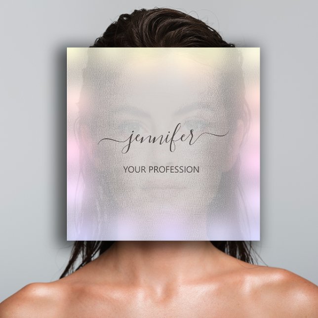 Blue Smoky Gray Ombre  Professional Makeup Square Business Card (Blue Smoky Gray Ombre Professional Makeup Square Business Card)