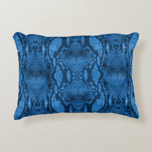 Blue Snake Skin Print Accent Pillow