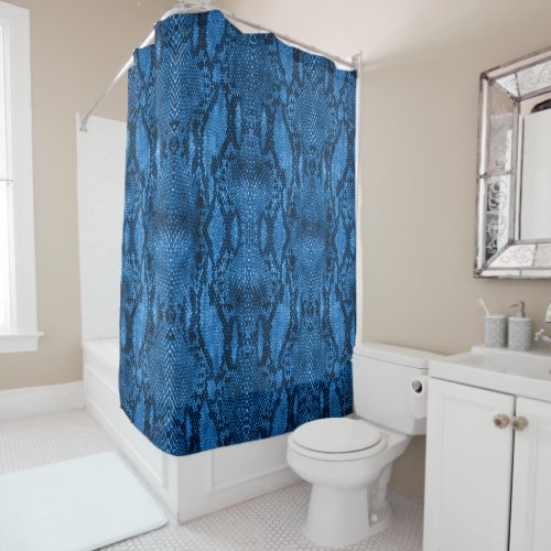 Blue Snake Skin Print Shower Curtain