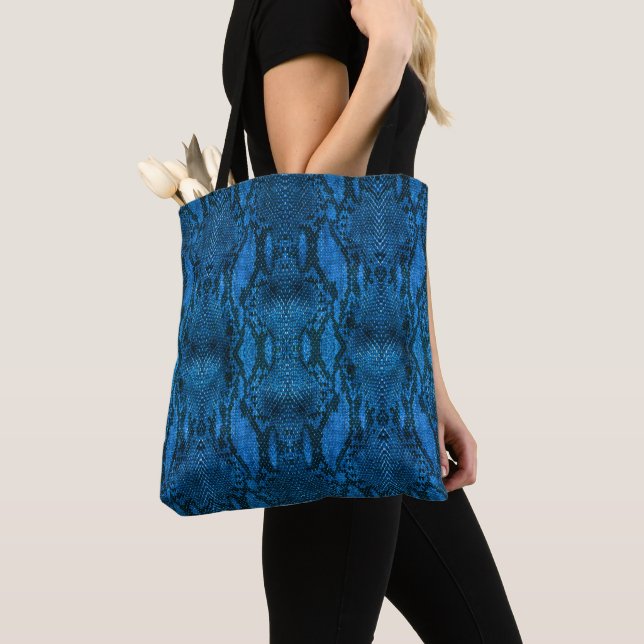 Blue Snake Skin Print Tote Bag (Close Up)