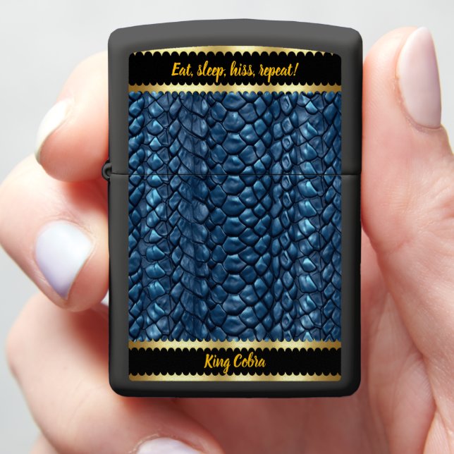 Blue snake skins gleam in sunlight zippo lighter (In Hand)