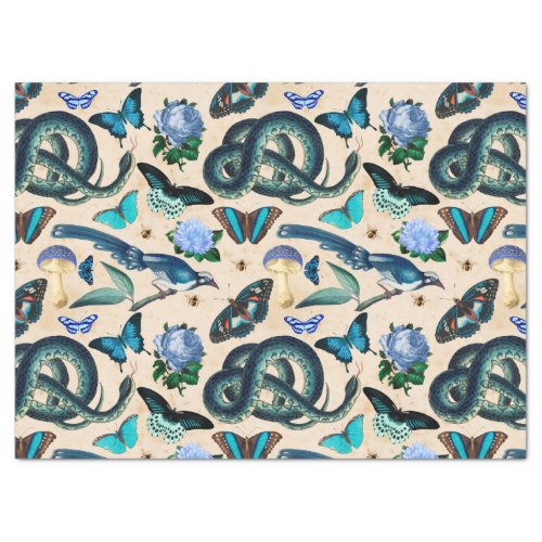 Blue Snakes Birds and Butterfly Decoupage Tissue Paper