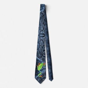Blue Snakeskin and a Green Frog on a Neck Tie