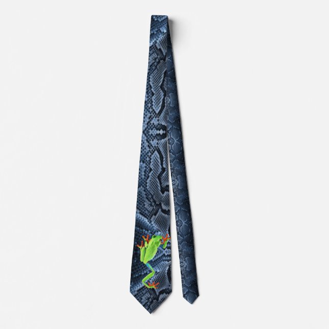 Blue Snakeskin and a Green Frog on a Neck Tie (Front)