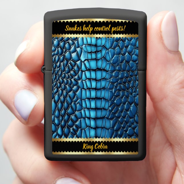 Blue snakeskin shine in the light zippo lighter (In Hand)