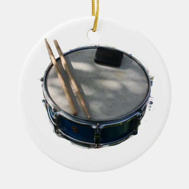 Blue Snare Drum Drumsticks and Muffler Ceramic Ornament (Front)