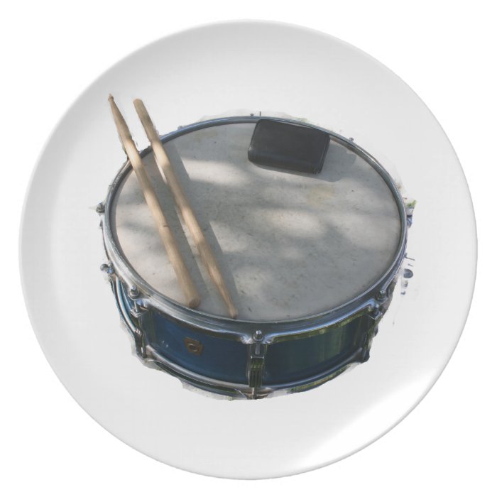 Blue Snare Drum Drumsticks and Muffler Dinner Plate