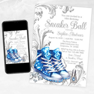 Blue Sneaker Ball Birthday Party Invitation