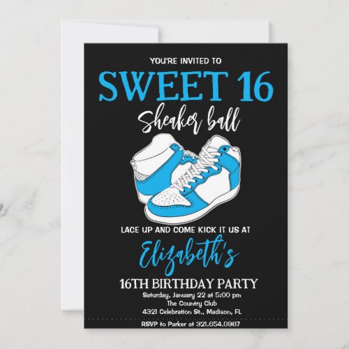 Blue Sneaker Bash Birthday Party Invitation