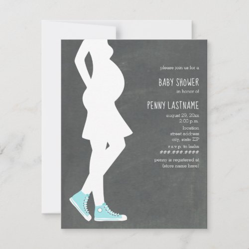 Blue Sneakers Baby Bump Baby Shower Invitation