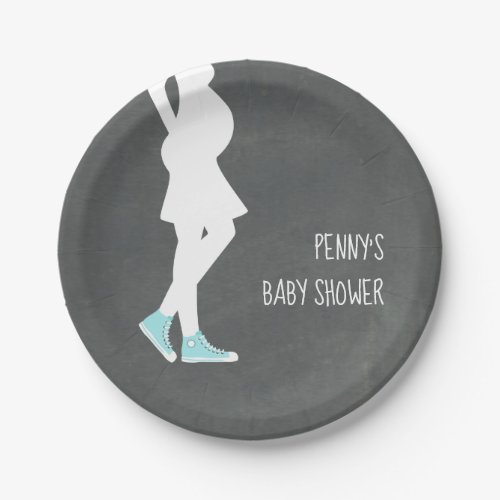 Blue Sneakers Baby Bump Baby Shower Paper Plates