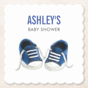 Blue Sneakers Baby Shower Coaster, Paper Coaster