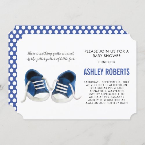 Blue Sneakers Baby Shower Invitation Baby Boy Invitation