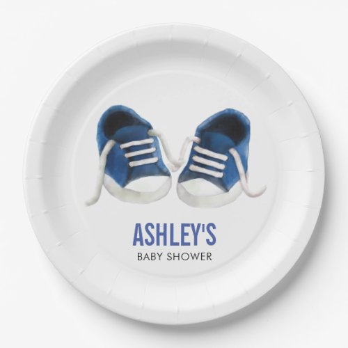 Blue Sneakers Baby Shower Paper Plates Boy Shower Paper Plates