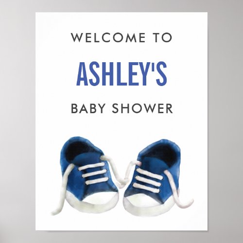 Blue Sneakers Baby Shower Welcome Sign Poster