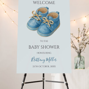 Blue Sneakers Minimalist Baby Shower Welcome Sign