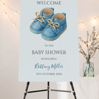 Blue Sneakers Minimalist Baby Shower Welcome Sign
