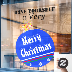 Blue Snow Capped Merry Christmas Ornament Window Cling