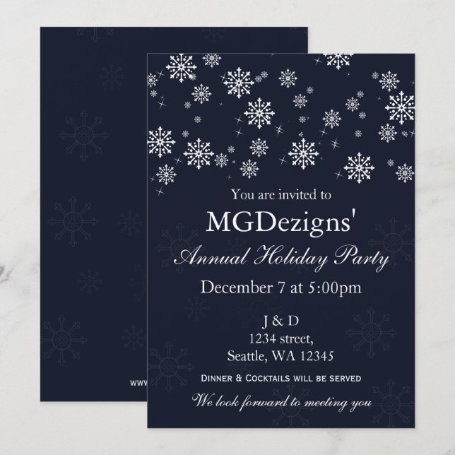 blue snow festive Corporate holiday party Invitation (Front/Back)
