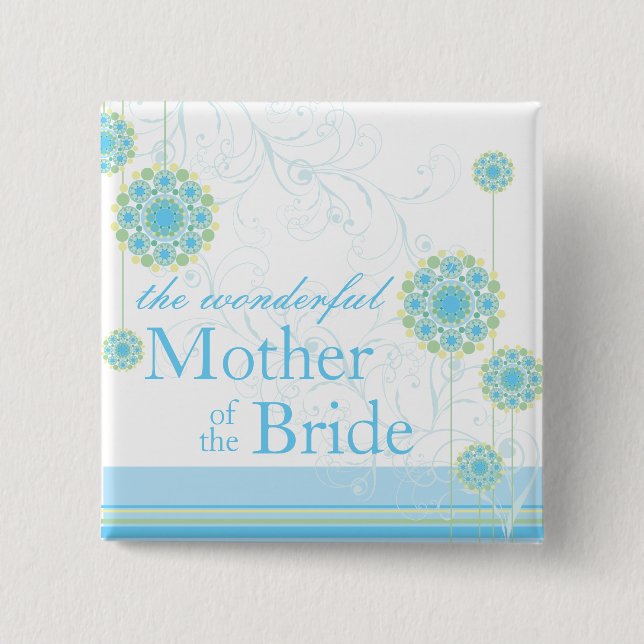 Blue Snow Flower Mother of Bride Wedding Button (Front)