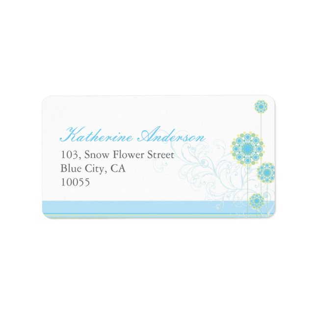 Blue Snow Flowers Swirls Wedding Address Labels (Front)