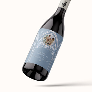 Blue Snow Gothic Winter Fairytale Photo Christmas Wine Label
