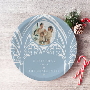 Blue Snow Gothic Winter Fantasy Photo Christmas Paper Plates