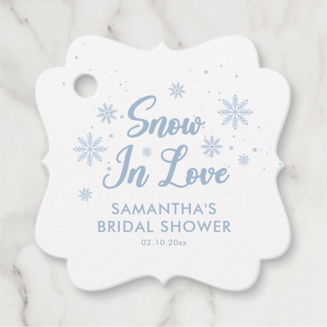 Blue Snow In Love Winter Bridal Shower Favor Tags (Front)