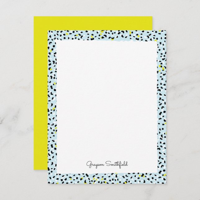 Blue Snow Leopard Print Personal Stationery Card (Front/Back)